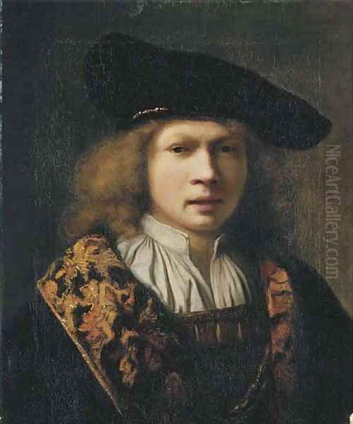 Portrait of a young man, bust-length, in a brocade-lined cloak and a velvet black cap - view 1