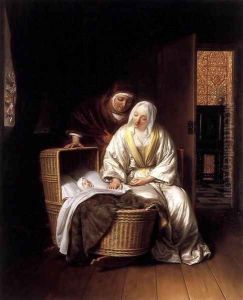 Two Women by a Cradle 1670