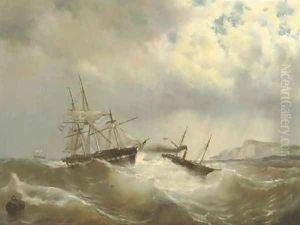 A tug-boat rescuing a Dutch frigate in distress