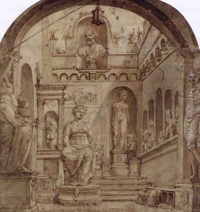 Sculpture Court of the Casa Sassi in Rome 1532-37 by Maerten van Heemskerck
