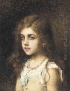 Young Girl With A Turquoise Bow by Alexei Alexeivich Harlamoff