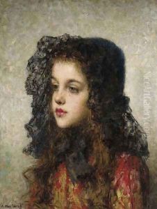 Little Girl With Head Dress by Alexei Alexeivich Harlamoff