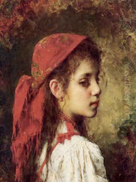 Portrait Of A Young Girl In A Red Kerchief - view 1