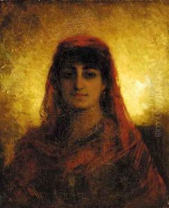A veiled beauty by Alexei Alexeivich Harlamoff