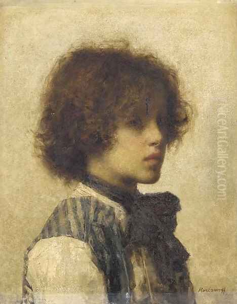 A Young Boy wearing a Striped Vest - view 1