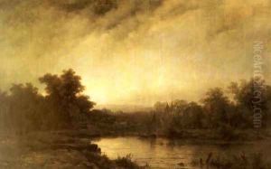 A River Landscape by Remigius Adriannus van Haanen