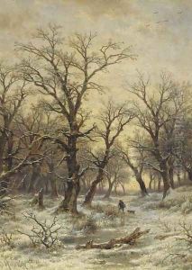 Huntsman in a winter landscape by Remigius Adriannus van Haanen