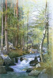 Torrent in Wood behind Mill Dam, Vahrn near Brixen, Tyrol by William Stanley Haseltine
