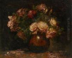 Vase Fleuri De Roses by Alfred Bastien
