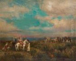 La Chasse Au Faucon (orientaliste) by Alfred Bastien