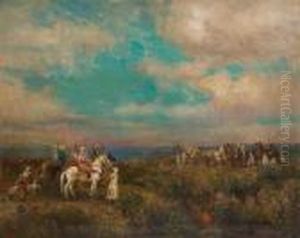 La Chasse Au Faucon(orientaliste) by Alfred Bastien