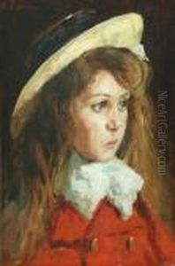 Portrait De Fillette Au Chapeau by Alfred Bastien