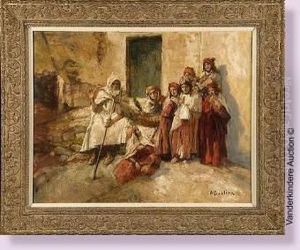 Vieillard Et Jeunes Filles Dans Une Ruelle En Afrique Du Nord by Alfred Bastien
