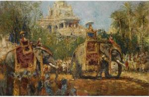 Le Maharaja Et Ses Elephants A La Procession Du Festival Dedussehra A Mysore