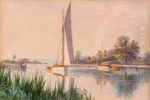A Calm Day, Hornsey Ferry With Sailing Yachts by Stephen John Batchelder