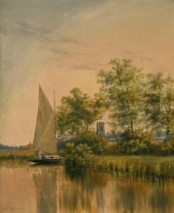 Landscape With Sailing Boat On The Norfolk Broads by Stephen John Batchelder
