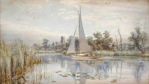 A White Boat On A Broadland River A White Boat On A Broadland River