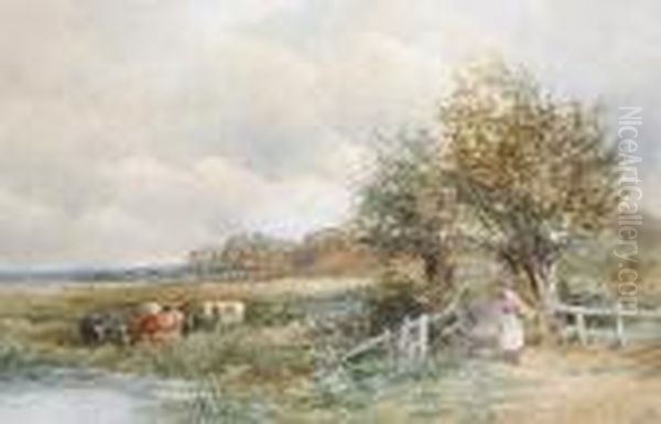 A Woman Walking Along A Path With Cattlewatering Nearby - view 1