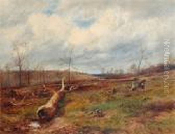 Figures Gathering Wood, Fallen Trees In The Foreground - view 1