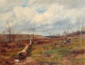 Figures Gathering Wood, Fallen Trees In The Foreground