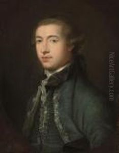 Portrait Of A Gentleman,
Half-length, In A Blue Coat, A Hat Underhis Left Arm, In A Feigned Oval by Pompeo Gerolamo Batoni