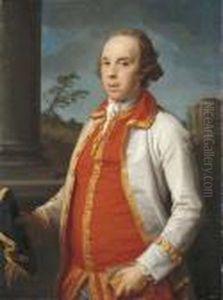 Portrait Of Robert Udny
(1722-1802), Half-length, In A Gold-trimmed Coat, Holding A Hat And
Gloves In His Right Hand, The Temple Of The Sybil At Tivoli Beyond by Pompeo Gerolamo Batoni