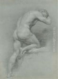 Un Homme Posant Son Genou Droit Sur Un Coussin, Tourne Vers La Droite Un Homme Posant Son Genou Droit Sur Un Coussin, Tourne Vers La Droite