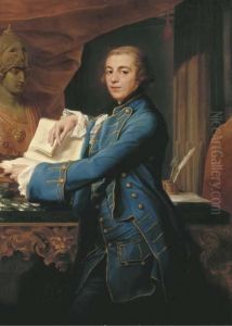 Portrait Of John Crewe, Later 
1st Baron Crewe (1742-1829),three-quarter-length, In A Gold-embroidered 
Blue Coat Andwaistcoat, Holding A Book, By A Marble-topped Table With A 
Bust Ofminerva, In An Interior