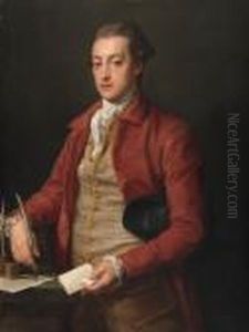 Portrait Of The Hon. Lionel 
Damer, Half-length, In A Red Coat, Witha Grey Vest And A White Cravat, 
Holding A Letter And A Quillpen
