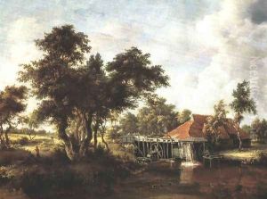 Wooded Landscape with Water Mill 1662-1664 by Meindert Hobbema