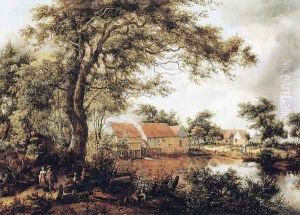 Wooded Landscape with Water Mill by Meindert Hobbema