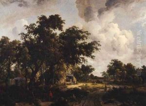 Village with Water Mill Among Tree 1660-1670 by Meindert Hobbema