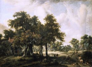 Wooded Landscape with Cottages by Meindert Hobbema