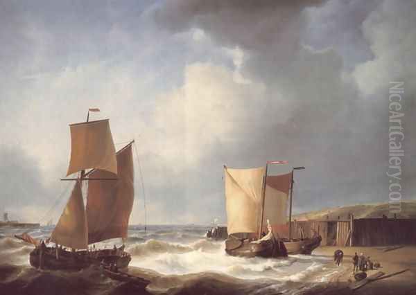 Fisherfolk and Ships by the Coast - view 1