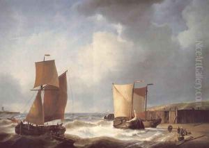 Fisherfolk and Ships by the Coast by Abraham Hulk Snr