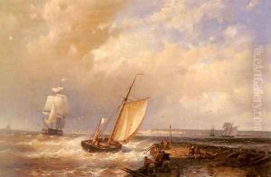 A Dutch Pink Heading Out To Sea, With Shipping Beyond by Abraham Hulk Snr