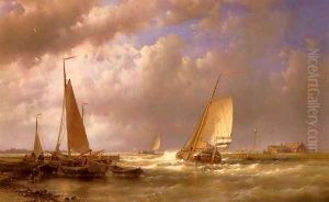 Dutch Barges At The Mouth Of An Estuary