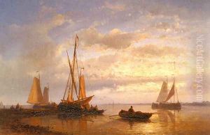 Dutch Fishing Vessels In A Calm At Sunset by Abraham Hulk Snr