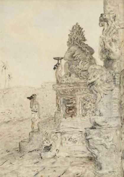 Balinese Women With Offerings At The Templegate Bali - view 1