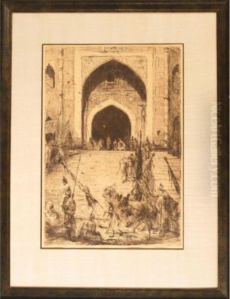 Horsemen Outside A Portal In Cairo - view 1