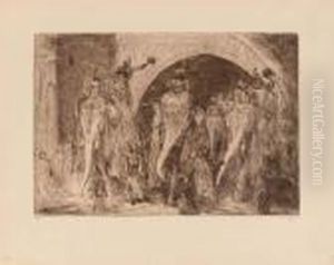 A Collection Of Prints Including Procession With Elephants by Marius Bauer