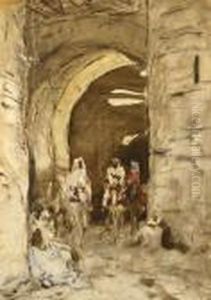 Horsemen By A City Gate by Marius Bauer