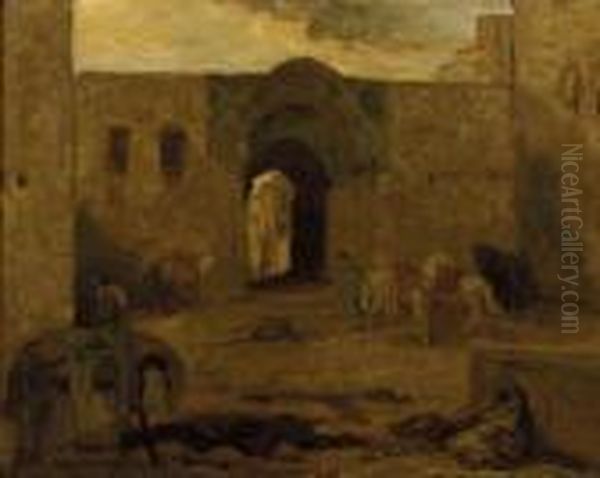 Binnenplaats Constantinopel: Horses In A Courtyard - view 1