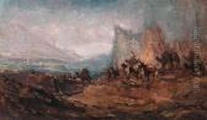 A Caravan In A Desert Landscape At Dusk