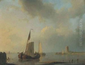 Barges moored at dusk by Abraham Hulk Snr
