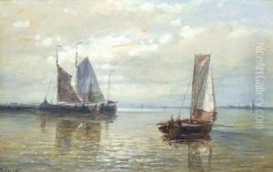 Sailing vessels in a calm by Abraham Hulk Snr