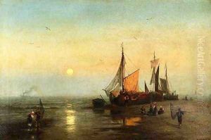 Moonlit Fishing Scene by Herman Herzog