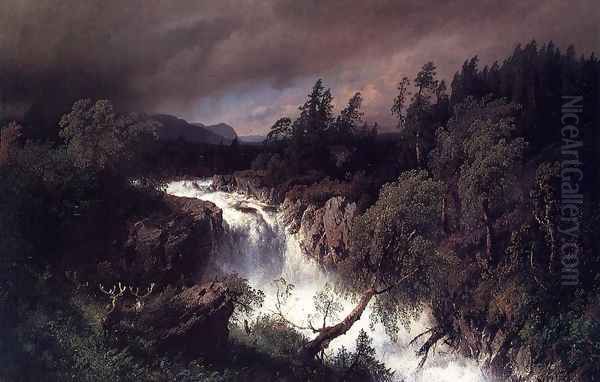 Mountain Landscape and Waterfall - view 1