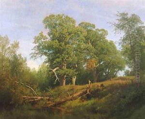 Deer in a Wooded Landscape by Herman Herzog