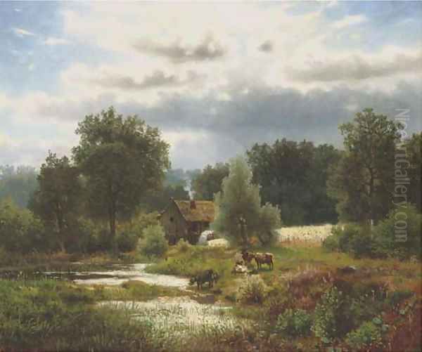 Cattle by a watermill - view 1